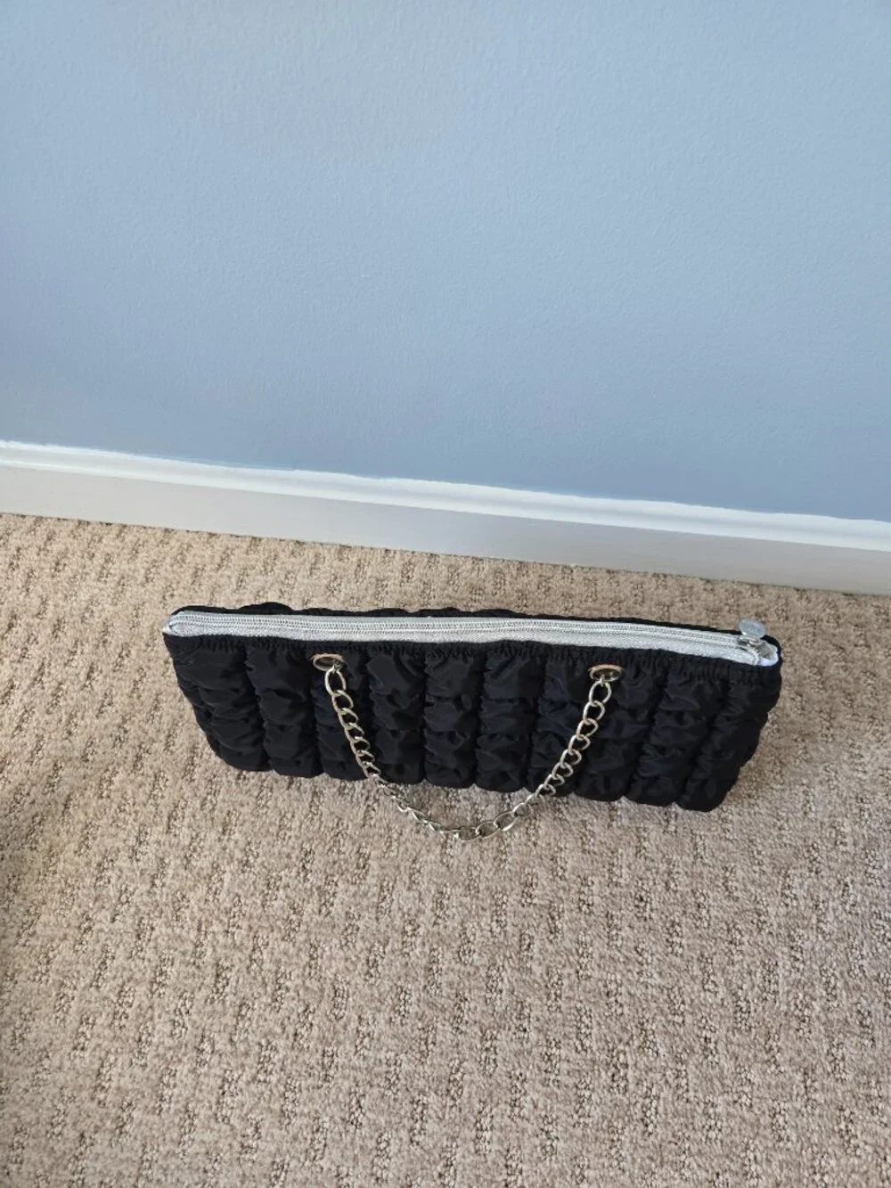 Black Quilted Insulated Wine Tote Bag Purse, Silver Chain Handles, NWOT!